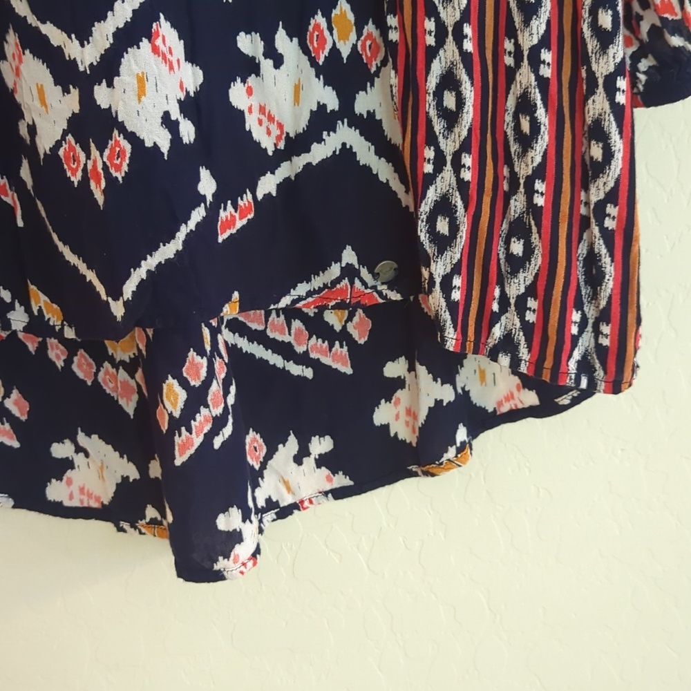 Roxy Navy Boho Aztec Cover Up Tunic Mini Dress Long Sleeve - Size S - Picture 5 of 10